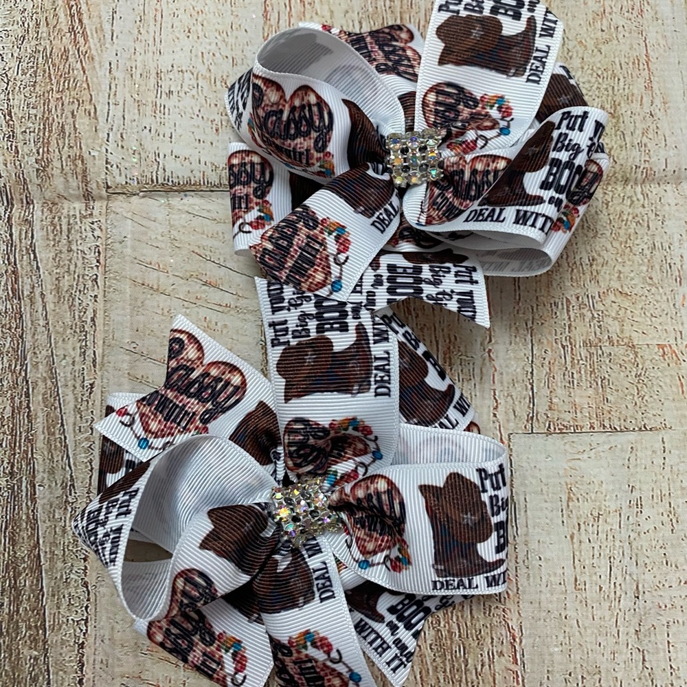 Cowgirl theme piggy tail bow set